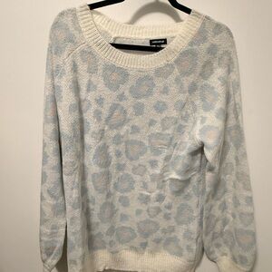 Pink Rose Women's Sweater in Cream and Light Blue